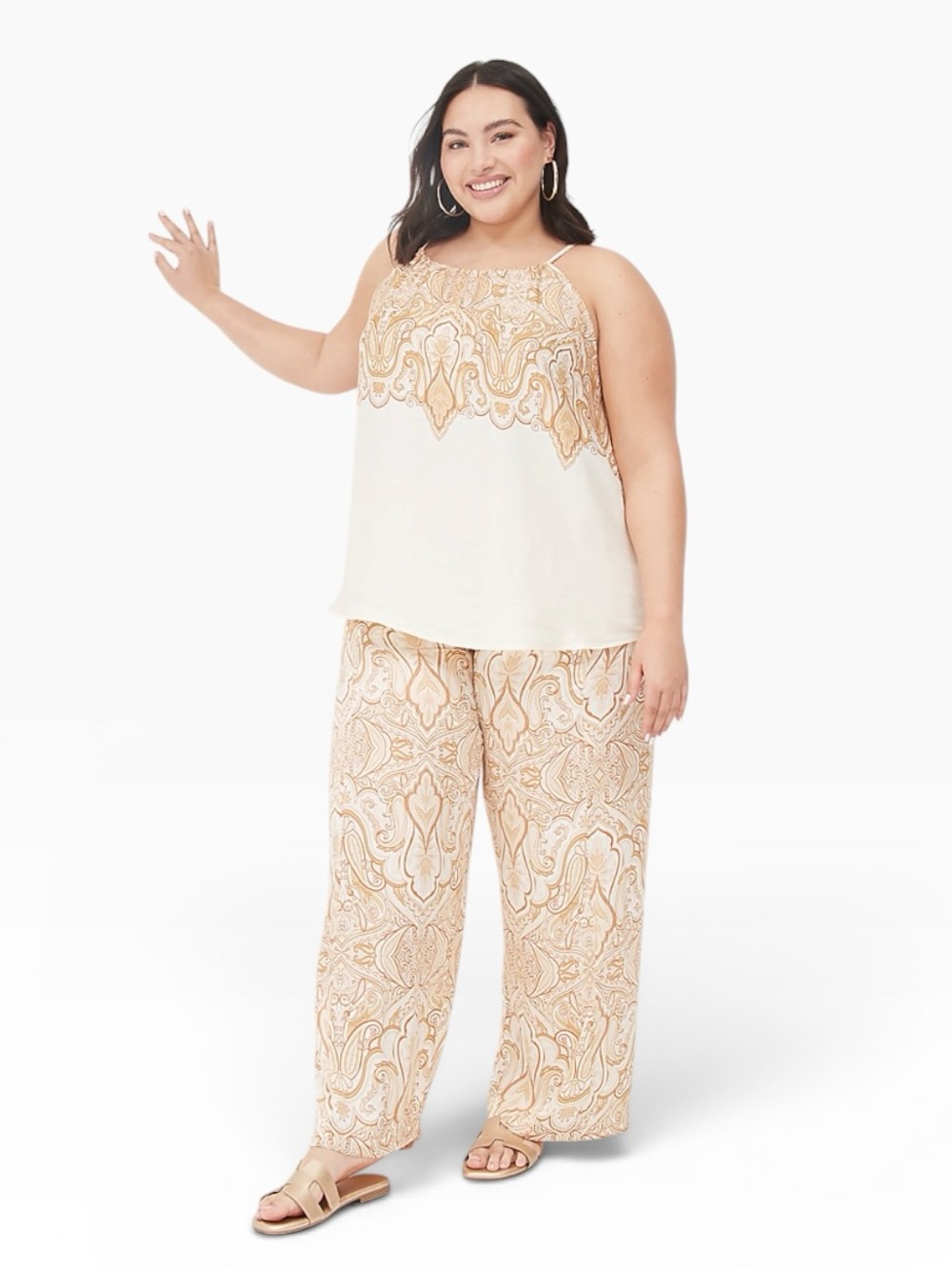 Paisley Neutral Swing Satin‎ Set
